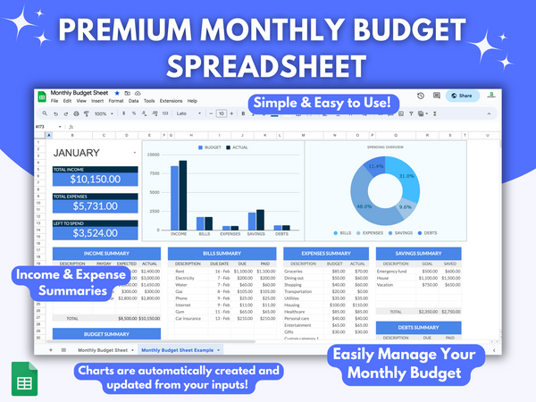 Premium Monthly Budget Spreadsheet