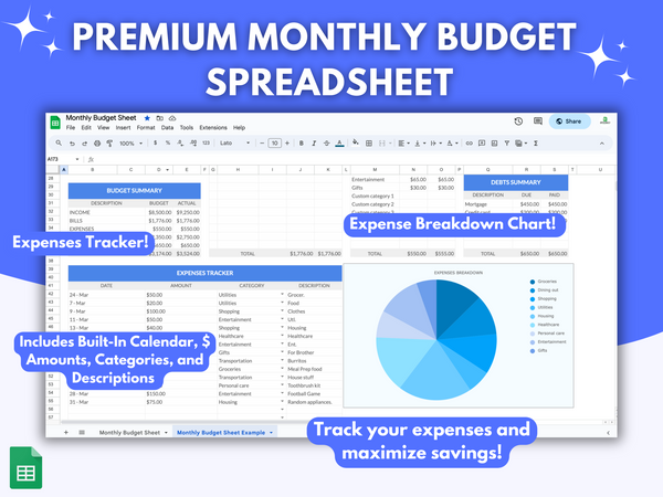 Premium Monthly Budget Spreadsheet – EfficiencySheets