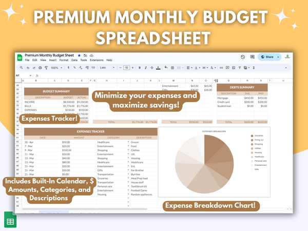 Premium Monthly Budget Spreadsheet