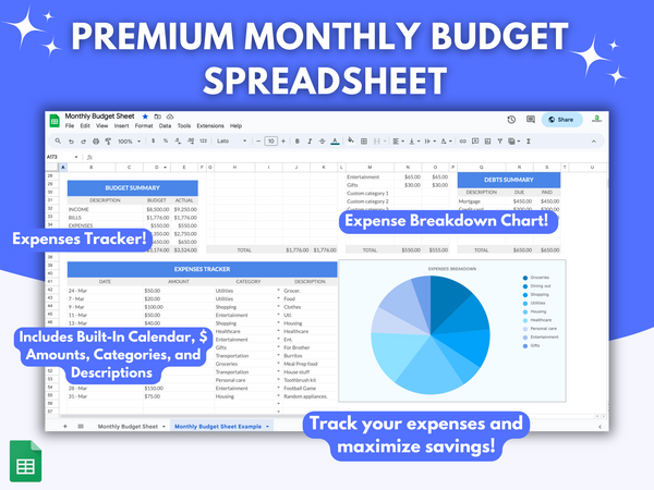 Premium Monthly Budget Spreadsheet (Blue Edition)